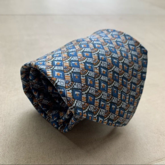 Hermes Orange & Blue Geometric Silk Tie - Picture 2 of 9